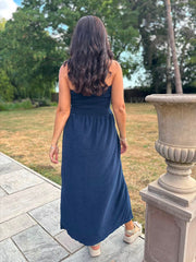 Navy Bandeau Towelling Dress Natasha