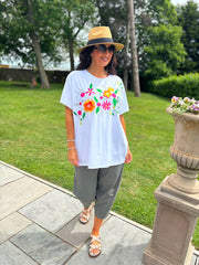White Embroidered Floral Top Phoenix