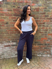 Navy Seam Front Pull On Comfort Trousers