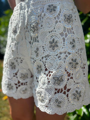 White Patterned Crochet Shorts Davina