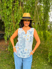 Light Blue Floral Sleeveless Top Amanda