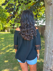 Black Bubble Cotton Lace Trim Top Adele