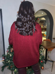 Wine Sequin Candy Cane Jumper Joy