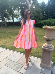 Lipstick Bubble Cotton Striped Dress Crystal