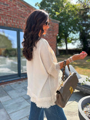 Stone Frayed Detail V Neck Top River