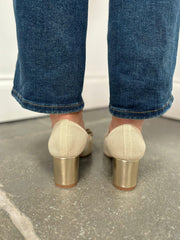 Stone Block Heel Bow Shoes