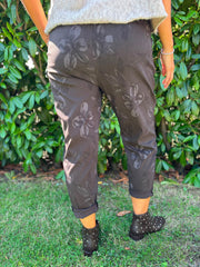 Chocolate Floral Printed Trousers
