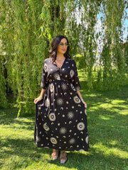 Black Sunburst Kaftan Dress Jolene