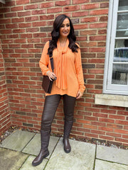 Orange Ribbed Scarf Top Zeta
