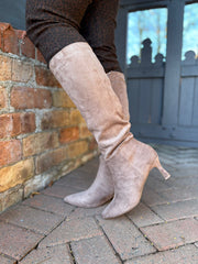 Mocha Faux Suede Pointed Knee High Boots
