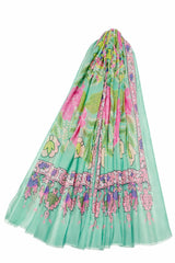 Mint Summer Floral Raw Edge Scarf