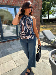Navy Abstract Halter Neck Top Jessie