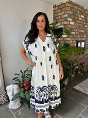 Navy Coastal Border Dress Lilia