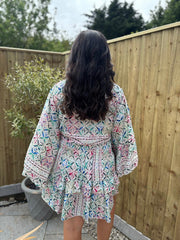 Green Patterned Tie Front Skirt Set Rosa