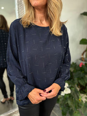 Navy Crossover Diamante Top Ruth