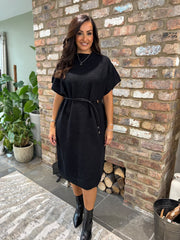 Black Belted Knit Dress Veronica