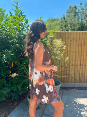 Chocolate Brushed Floral Pattern Dress Valentina