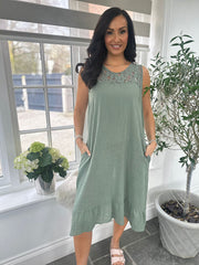 Khaki Lace Detail Dress Saylor
