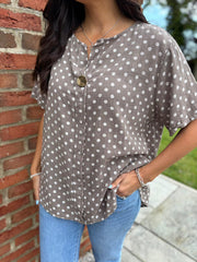 Mocha Polka Dot Top Everly