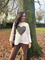 Winter White Metallic Heart Ribbed Sweatshirt Brooke