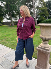 Wine Military Suedette Jacket Cheryl