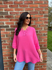 Lipstick Boho Daisy Bubble Cotton Top Skye