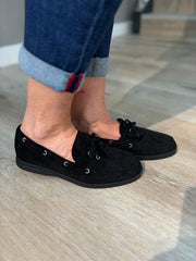 Black Faux Suede Boat Shoes
