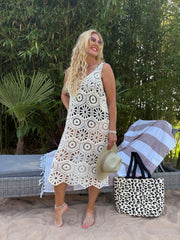 Antique Cream Multi Pattern Crochet Dress Oakley