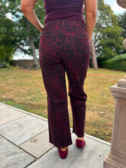 Wine Leopard Wide Leg Jeans
