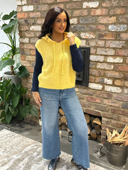 Butter Yellow Sleeveless Knitted Hoodie Sherida