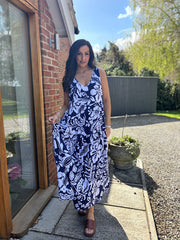Navy Floral Sleeveless Dress Eira