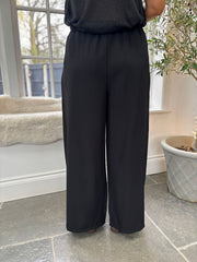 Black Tailored Wide Leg Pleat Trousers
