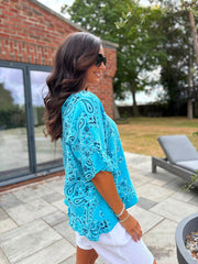Blue Bubble Cotton Paisley Top Kimberly