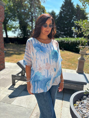 Blue Floral Stripe Top Brianne