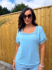 Blue Lace Trim Tee Carla