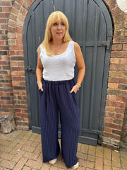 Navy Pinstripe Pull on Trousers Tanya
