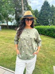 Khaki Abstract Circle Print Top Alba