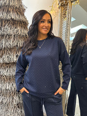 Navy Diamante Sweat Top Nina