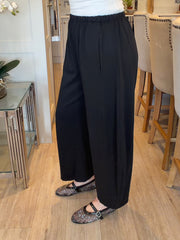 Black Relaxed Barrel Leg Trouser