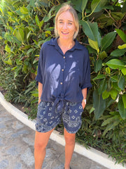 Navy Tie Front Blouse Brielle