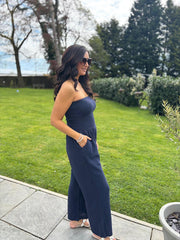 Navy Bubble Cotton Bandeau Jumpsuit