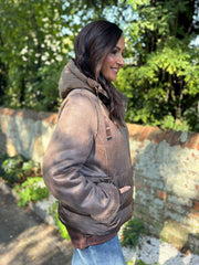 Mocha Premium Faux Leather Puffer Coat Olympia