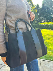 Black Multi Fabric Handbag