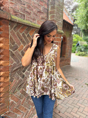 Olive Elegant Floral Vest Isabella