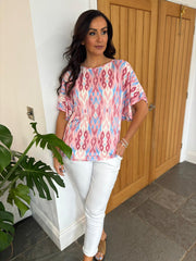 Pink Cold Shoulder Patterned Top Suzie