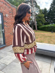 Chocolate Tribal Stripe Bomber Jacket