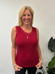 Wine Ribbed Lace Vest Trina