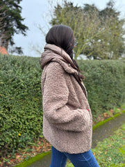 Mocha Premium Hooded Sherpa Coat Aviana