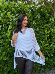 White Asymmetric Loose Knit Melody