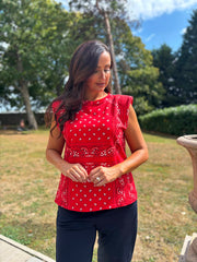 Red Sleeveless Paisley Top Caitlyn